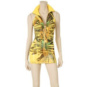 Yellow Sublime Print Zipper Tunic Top/Mini Dress